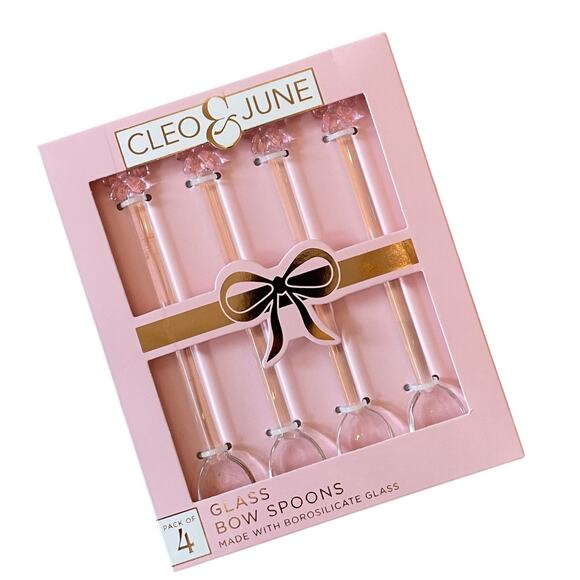 Cleo & June Glass Pink Bow Spoons Set of 4 NEW - Picture 3 of 7